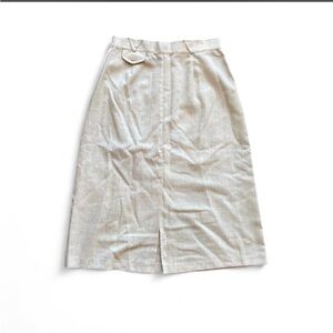Vintage 70s cream beige midi skirt mini pocket detail rayon x poly mix 28” waist